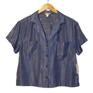a.n.a Bijou Blue Button Down Top NWT | Subtle Sparkle | Holiday Blouse | Size S